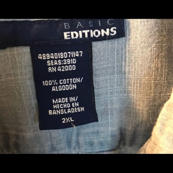 Basic Editions 2XL Blue Cotton Shirt - Picture 3 of 4